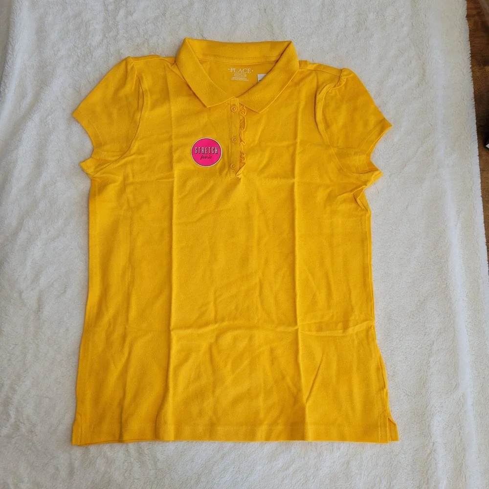 The Childrens Place Polo Shirt Kids XXL 16 Yellow Ruffle Trim Stretch Fabric